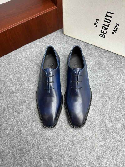 Berluti Black and blue calfskin Leather Shoes-Berluti Man Business Leather Shoes